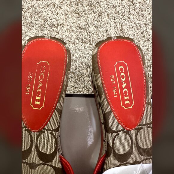 Y2K Coach Sandals Wedges Gretta Orange & Khaki Designer w/Box Vintage Fabric 8 - Picture 4 of 11